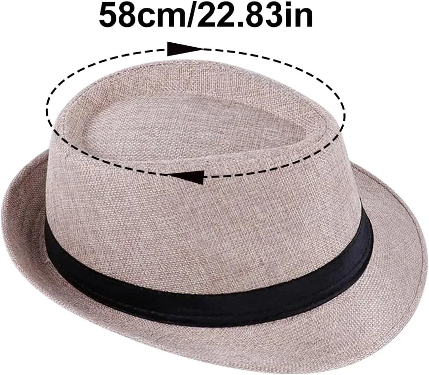 Classic Fedora Hats for Adult, Short Brim Jazz Panama Hat Summer Beach Sun Cap with Band for Men Women