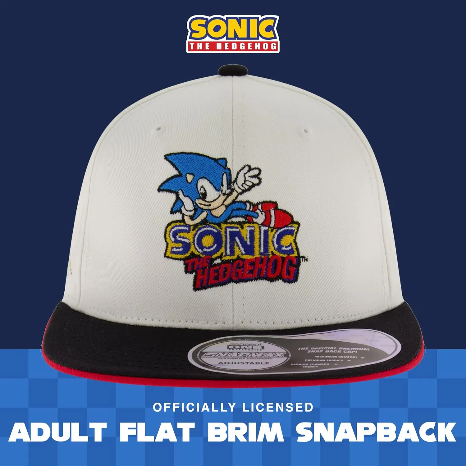 Concept One Men's Sonic The Hedgehog Cap, Embroidered Logo Baseball Hat with Flat Brim, Adjustable