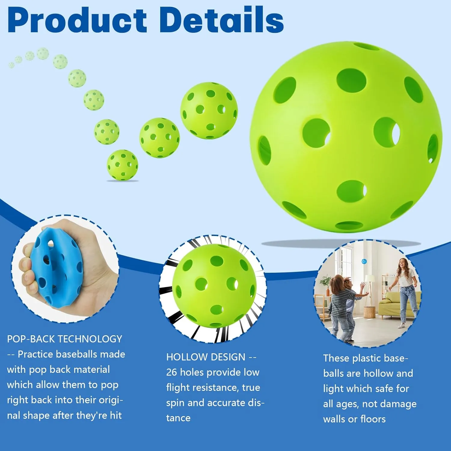 Coopay 18/36 Pack Baseball Practice Balls Plastic Training Balls Lightweight Hollow Softballs for Hitting, Baseball Training Indoor Outdoor Use