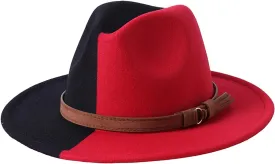 Cowboy Hat,Color Matching Fedora Hats for Women Men Thick Fabric Cowboy with Large Brim Western Felt Casual Hats