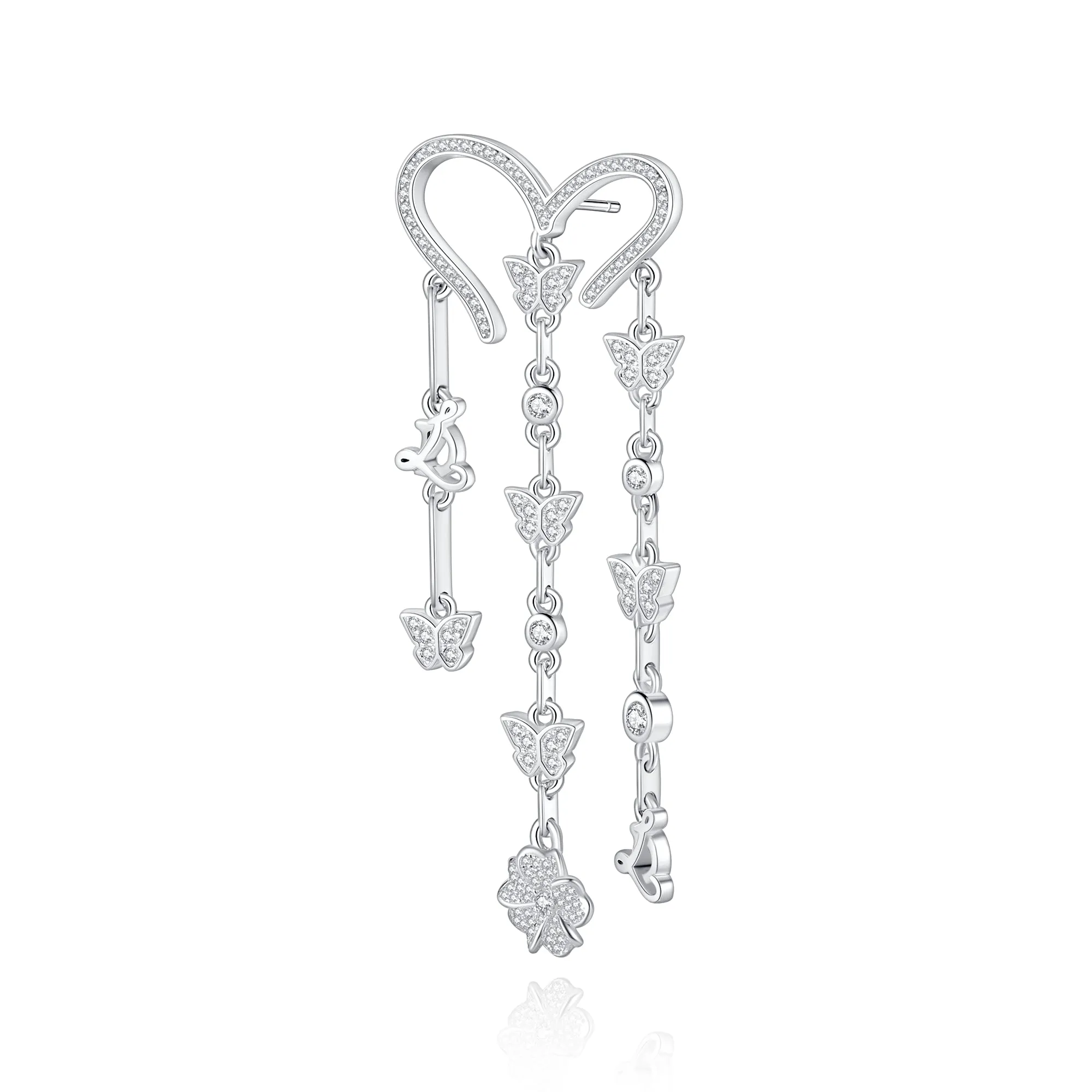 Crystal Heart Tassel Earrings