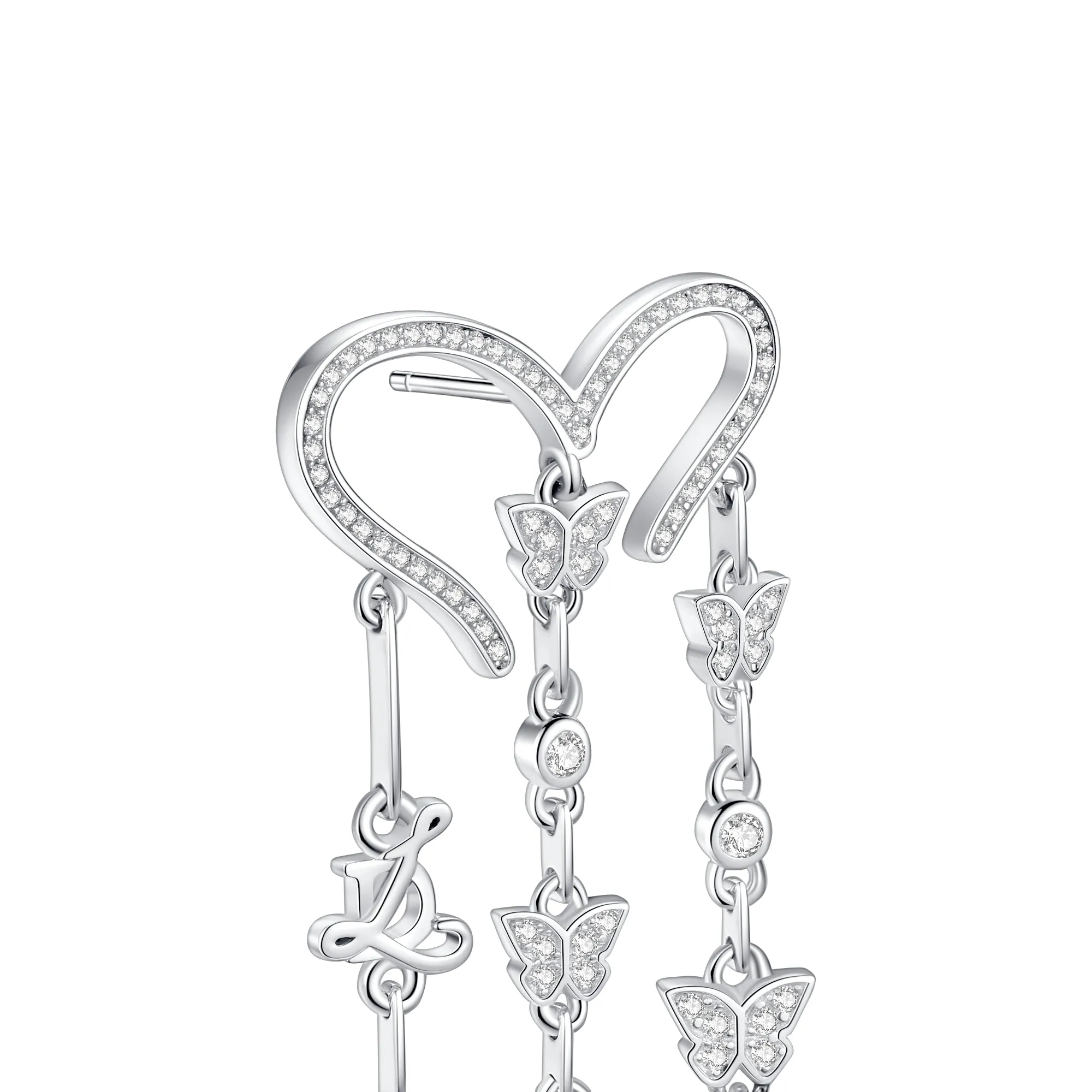 Crystal Heart Tassel Earrings