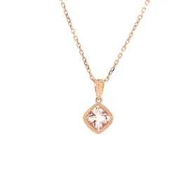 Cushion Morganite Pendant with Filigree and Milgrain Details in 14K Rose Gold