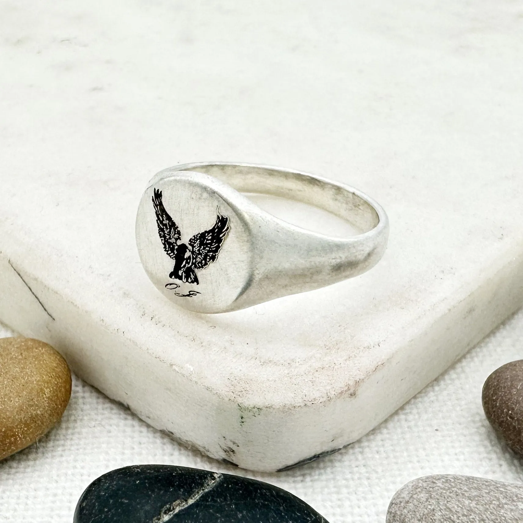 Custom Engraved Round Silver Signet Ring