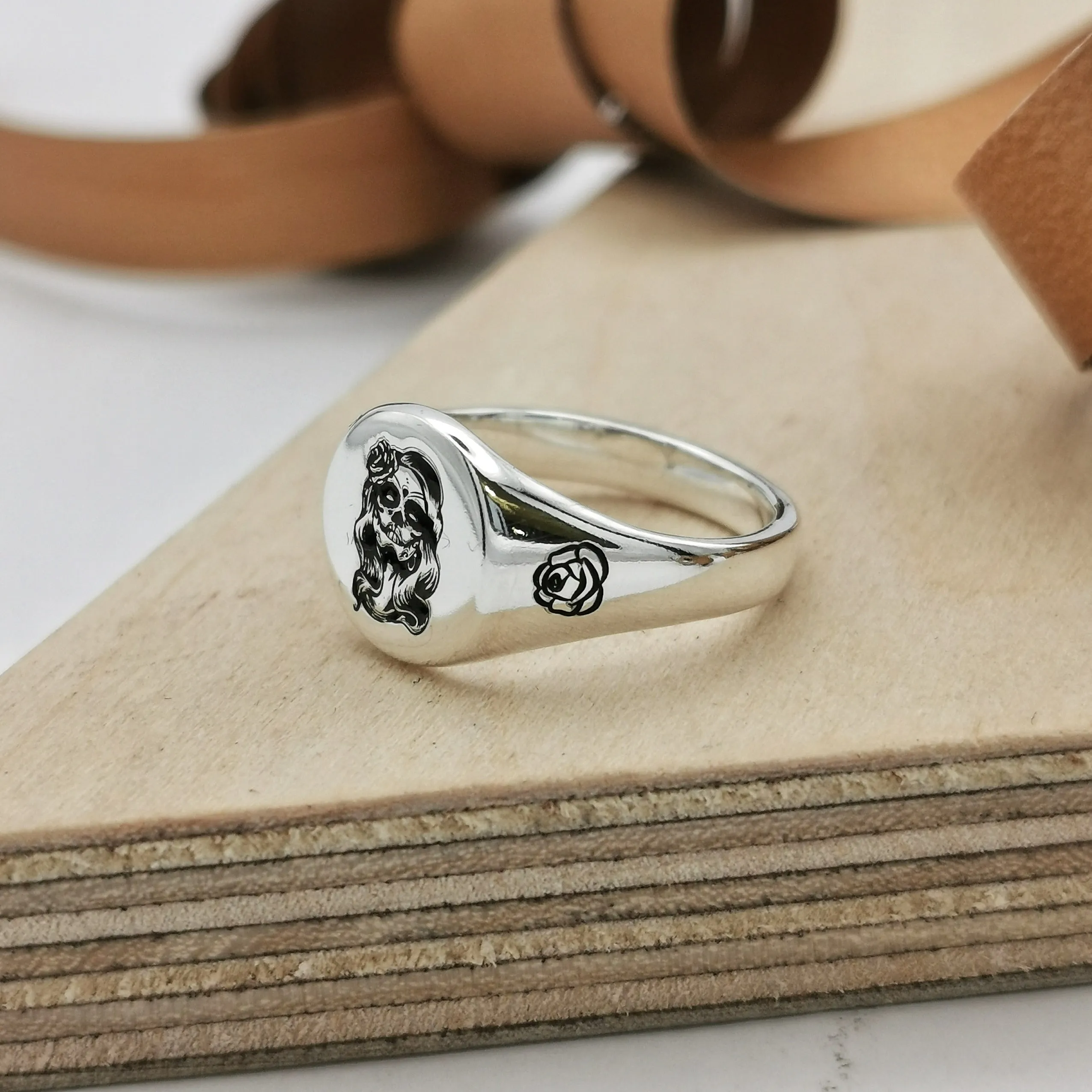 Custom Engraved Round Silver Signet Ring