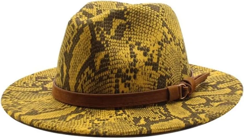DHAEY Gentlemen's English Style Woolen Jazz Hat Snake Pattern Casual Top Hat Flat Brim Female Hat Felt Hat Luopan Caps & Hats (Color : Rose Red, Size : 56-58cm)