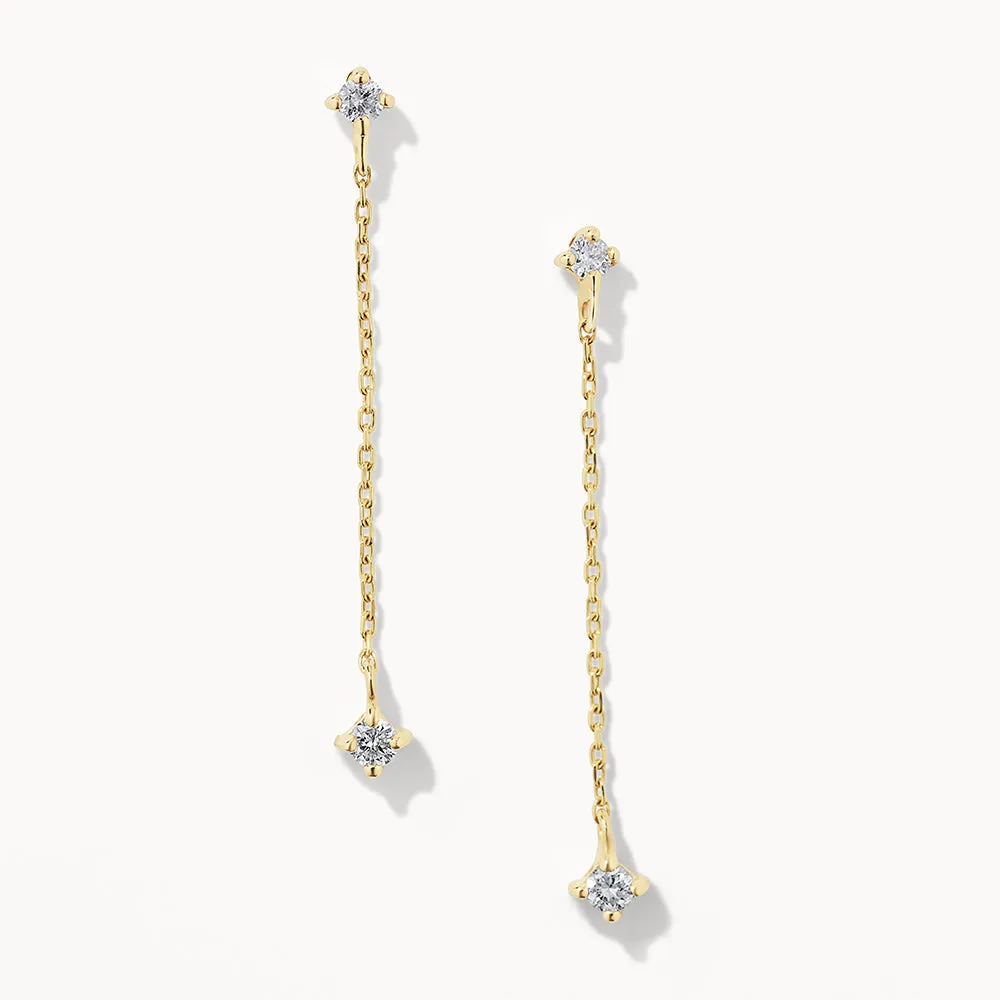 Diamond Drop Chain Stud Earrings in 10k Gold