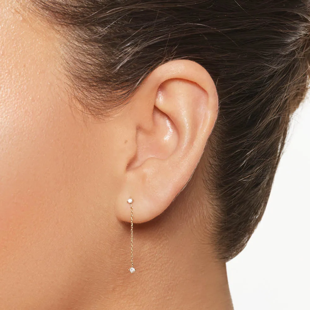 Diamond Drop Chain Stud Earrings in 10k Gold