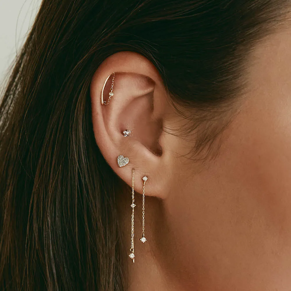 Diamond Drop Chain Stud Earrings in 10k Gold
