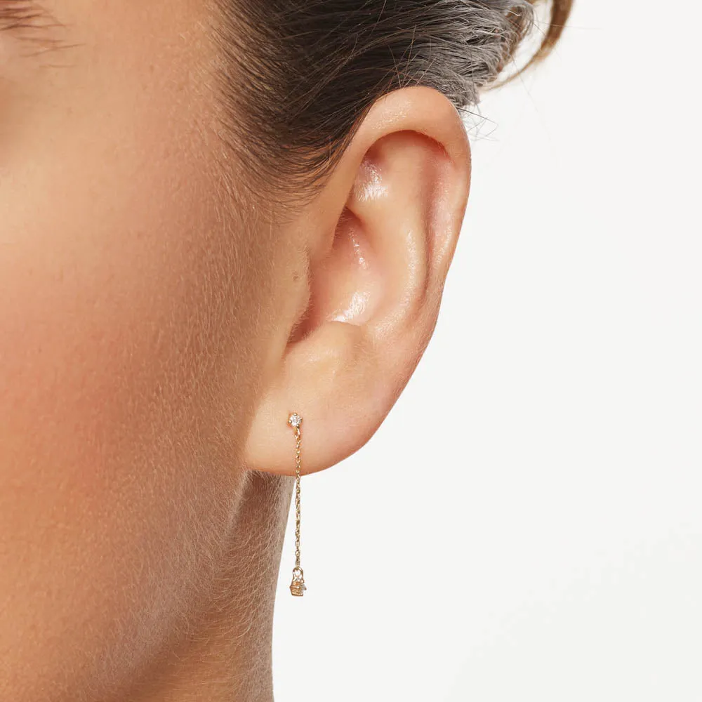 Diamond Drop Chain Stud Earrings in 10k Gold