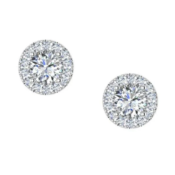 Diamond Halo Stud Earrings in 14k White Gold