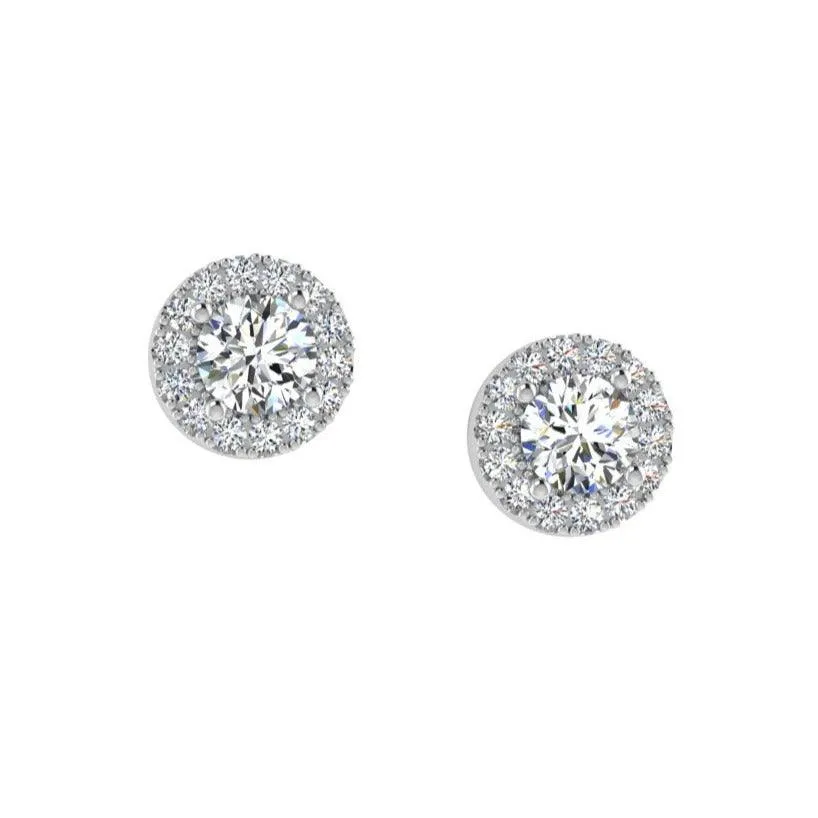 Diamond Halo Stud Earrings in 14k White Gold
