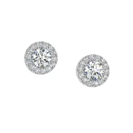 Diamond Halo Stud Earrings in 14k White Gold