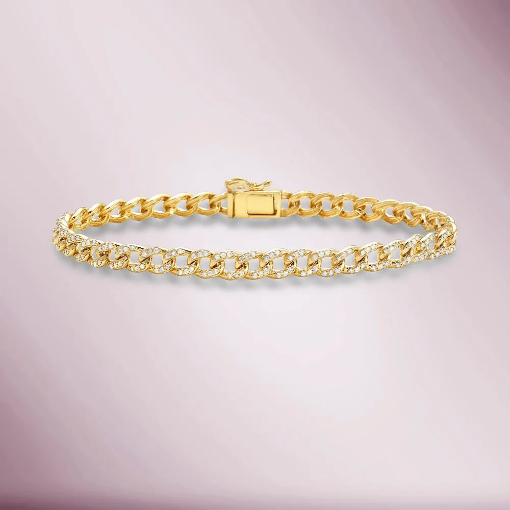 Diamond Mini Cuban Link Bracelet (1.00 ct.) 5 mm Pave' Setting in 14K Gold