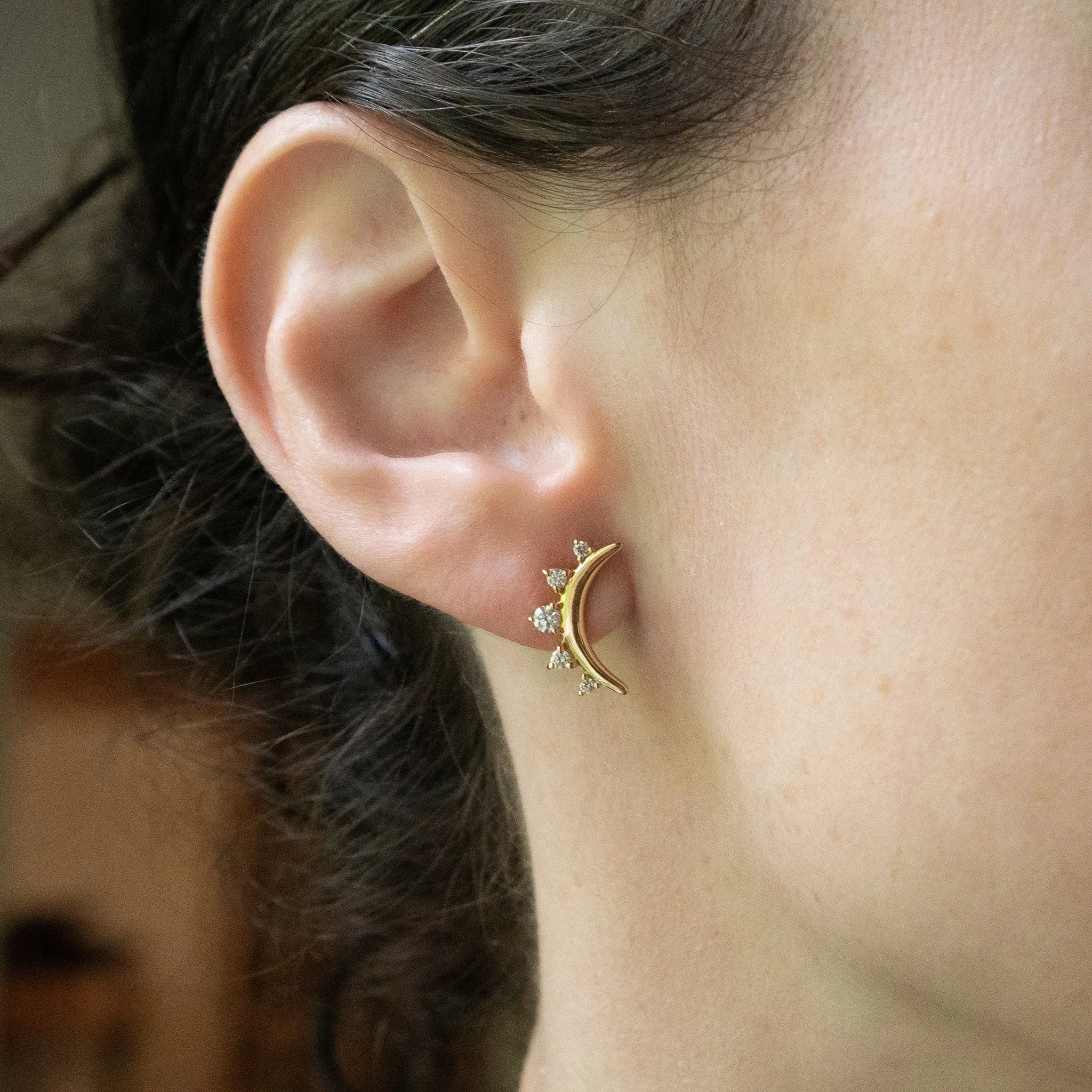 Diamond Moon Stud Earrings
