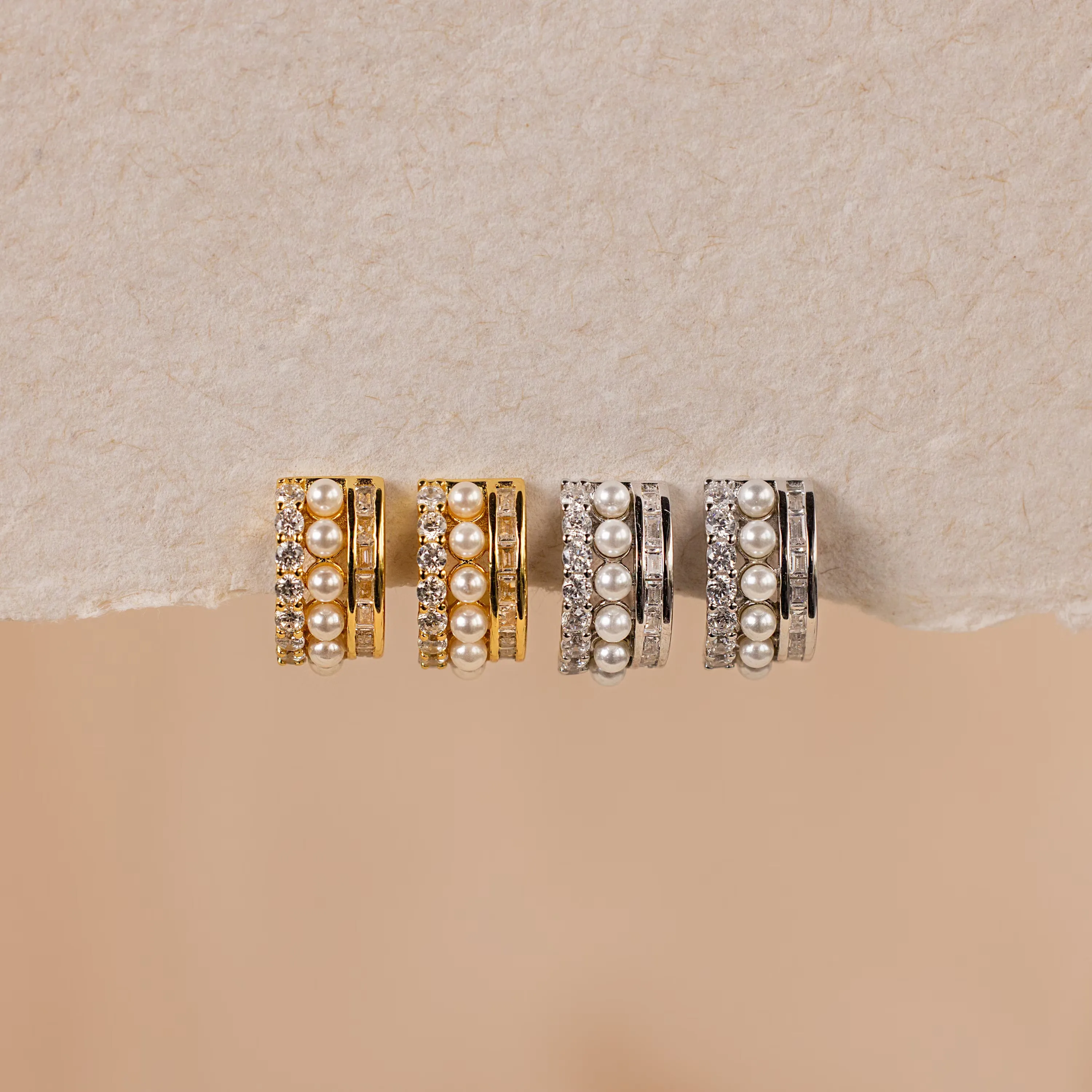 Diamond Pearl Stacked Hoops