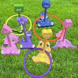 Dinosaur Ring Toss Game Toy Set for Kids - Fun 6 Targets Stands & 12 Rings Combo, Perfect Indoor Outdoor Party Activity for Family & Friends, Ideal Birthday Present for Toddlers Boys Girls Ages 3 !