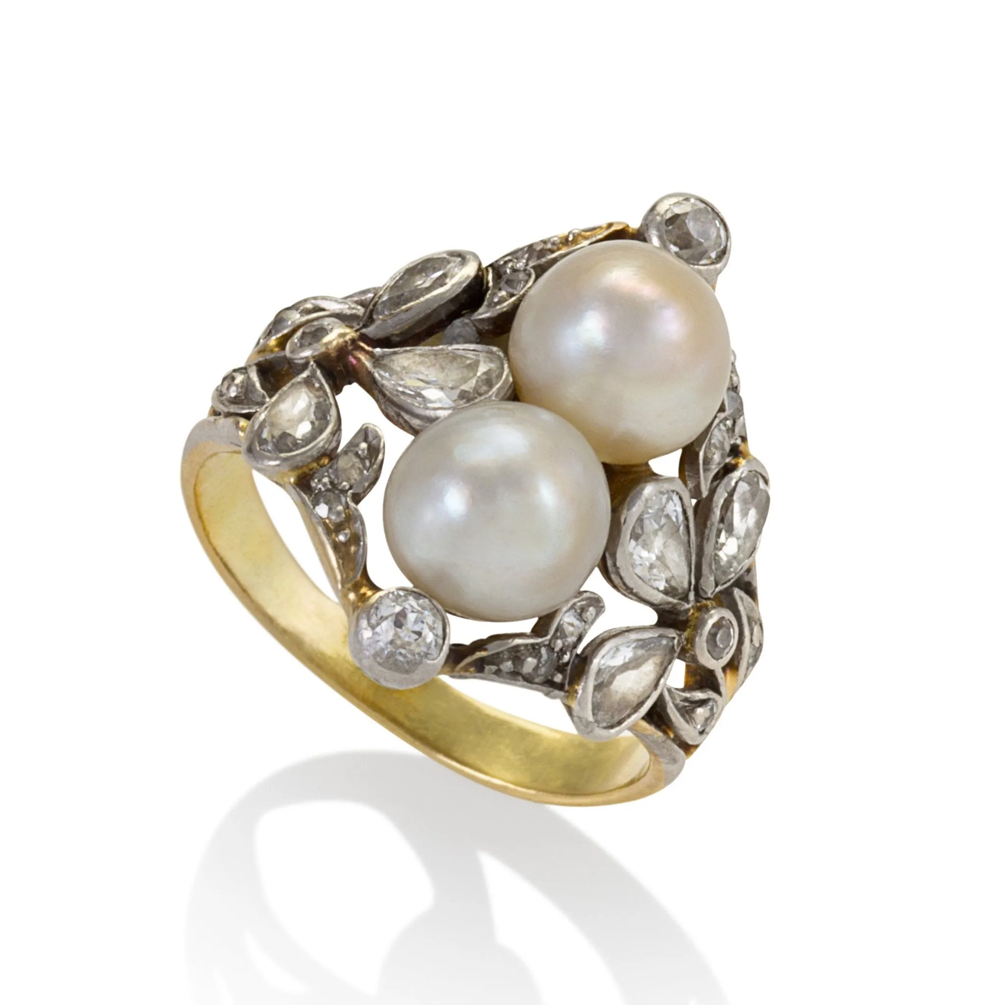 Double Pearl and Diamond Ring