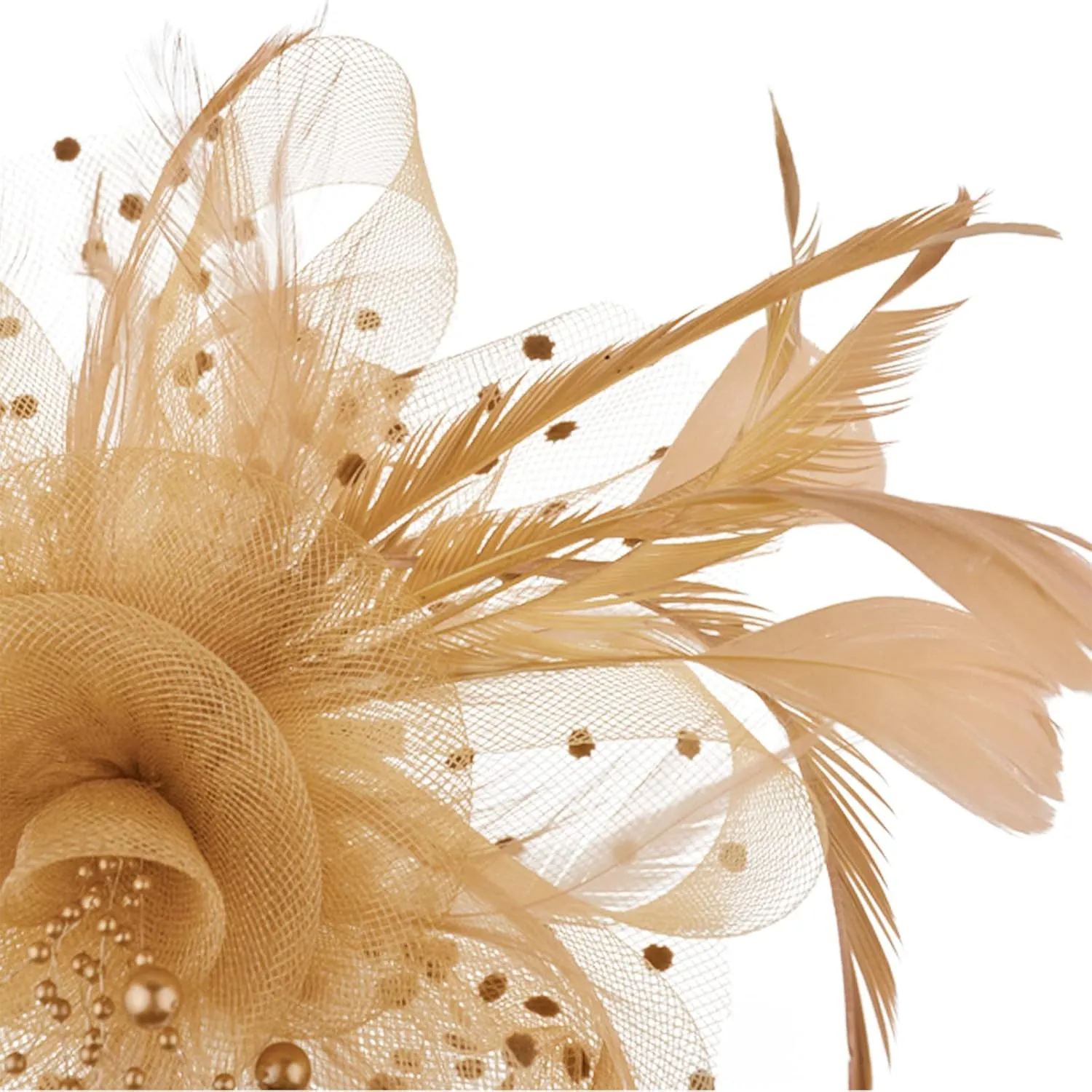 DRESHOW Fascinators Hat Flower Mesh Ribbons Feathers on a Headband and a Clip Tea Party Headwear for Girls and Women