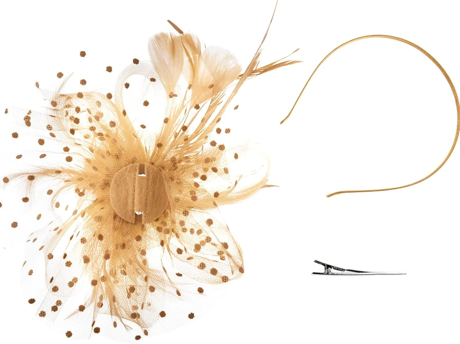 DRESHOW Fascinators Hat Flower Mesh Ribbons Feathers on a Headband and a Clip Tea Party Headwear for Girls and Women