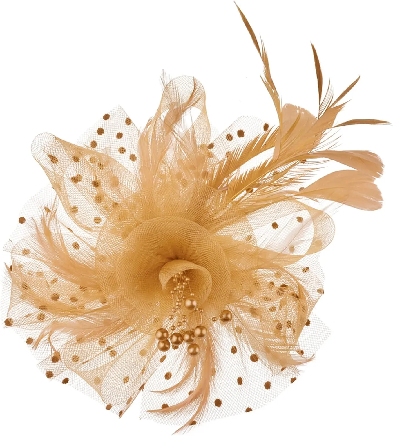 DRESHOW Fascinators Hat Flower Mesh Ribbons Feathers on a Headband and a Clip Tea Party Headwear for Girls and Women