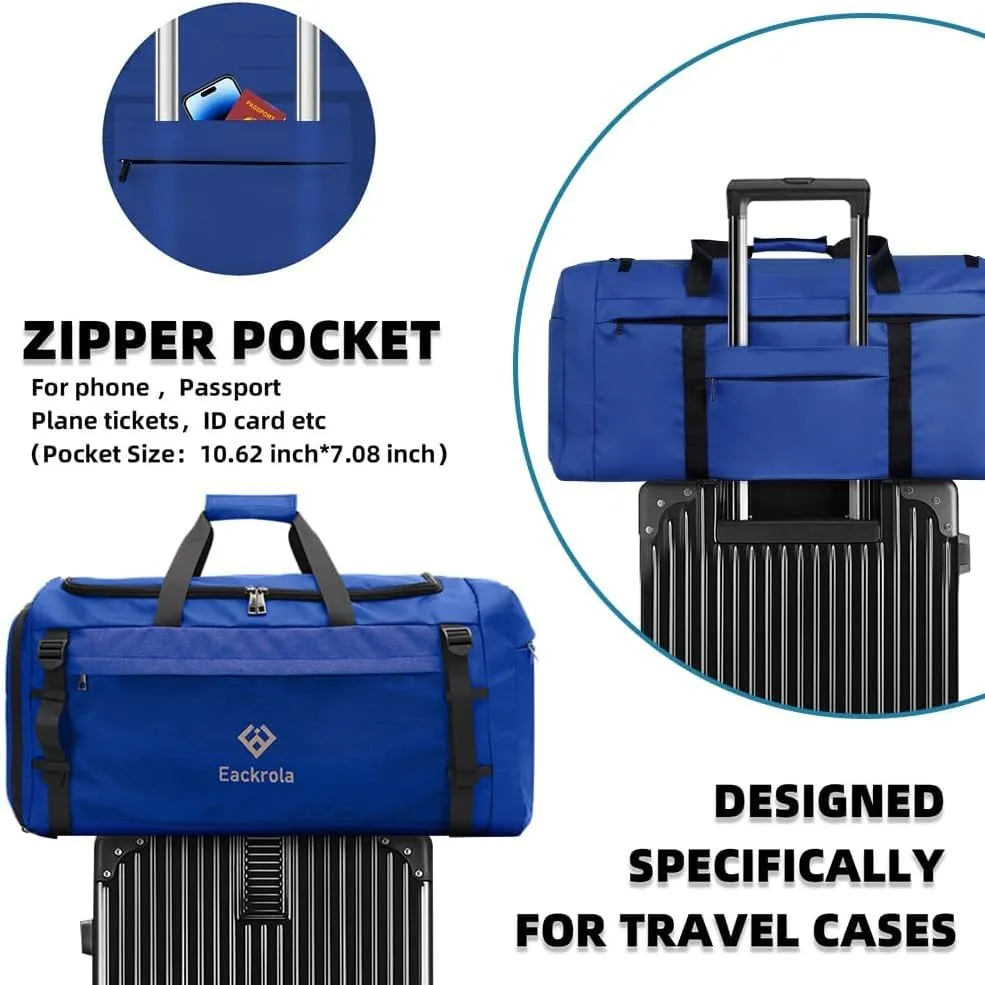 Eackrola Extra Large Sports Gym Bag, Travel Duffel bag with Wet Pocket & Shoes Compartment for men women, 85L, Lightweight Blue