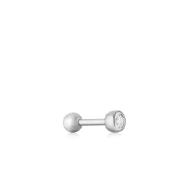 EAR EDIT SILVER SPARKLE BEZEL BARBELL SINGLE EARRING