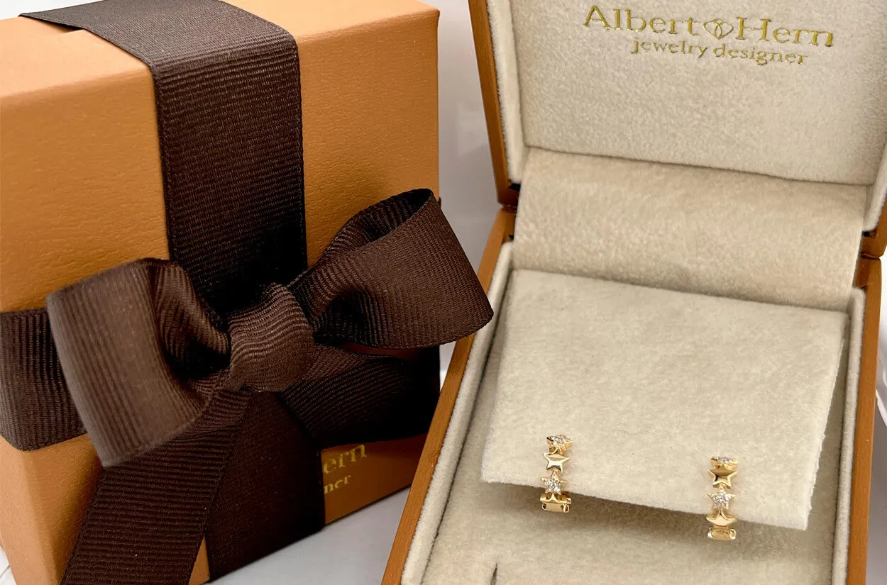 Earrings 18kt Gold Huggies Stars & Diamonds