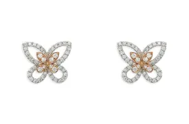 Earrings 18kt Mixed Gold & Diamonds Butterflies Studs