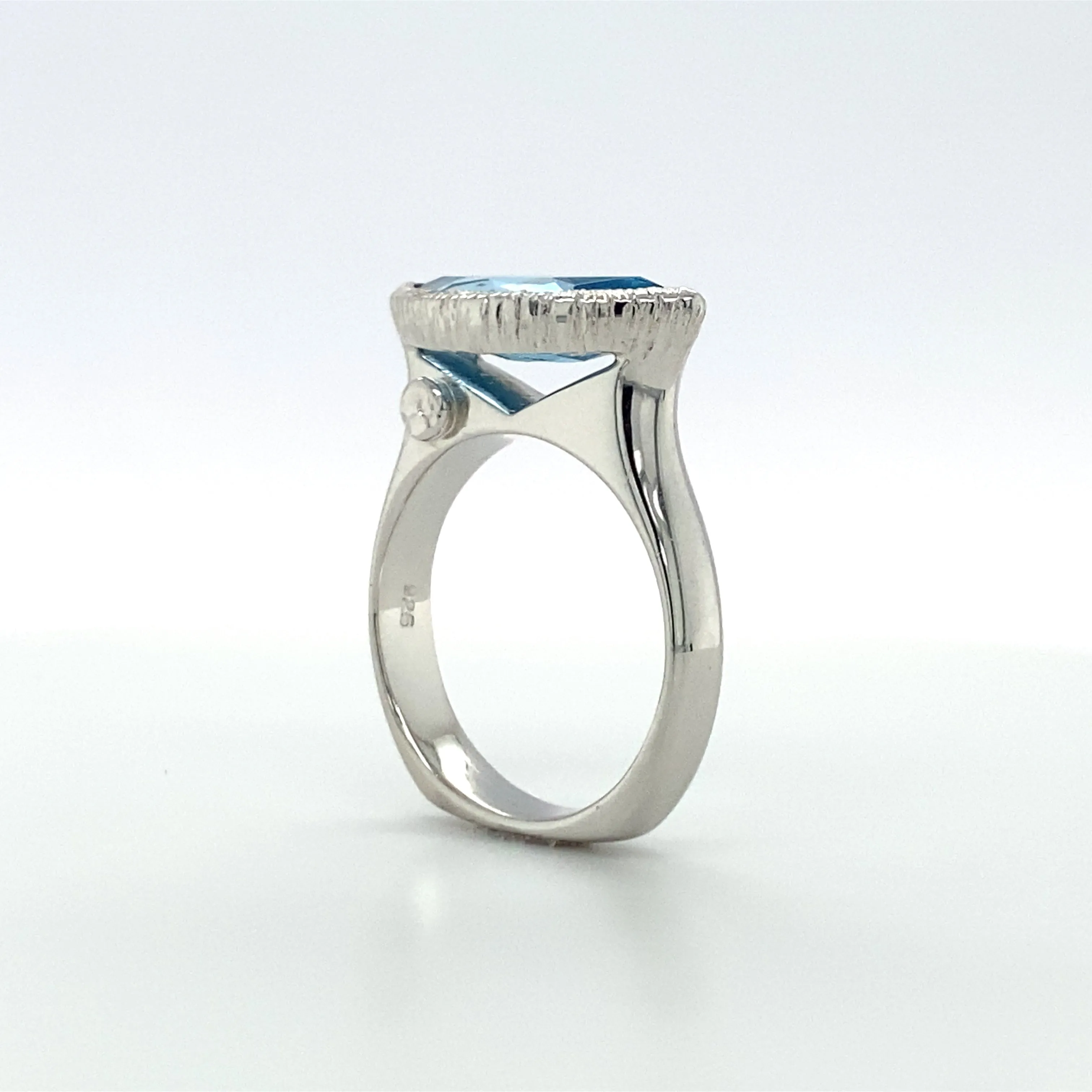 East West Marquise Blue Topaz Ring - White Rhodium