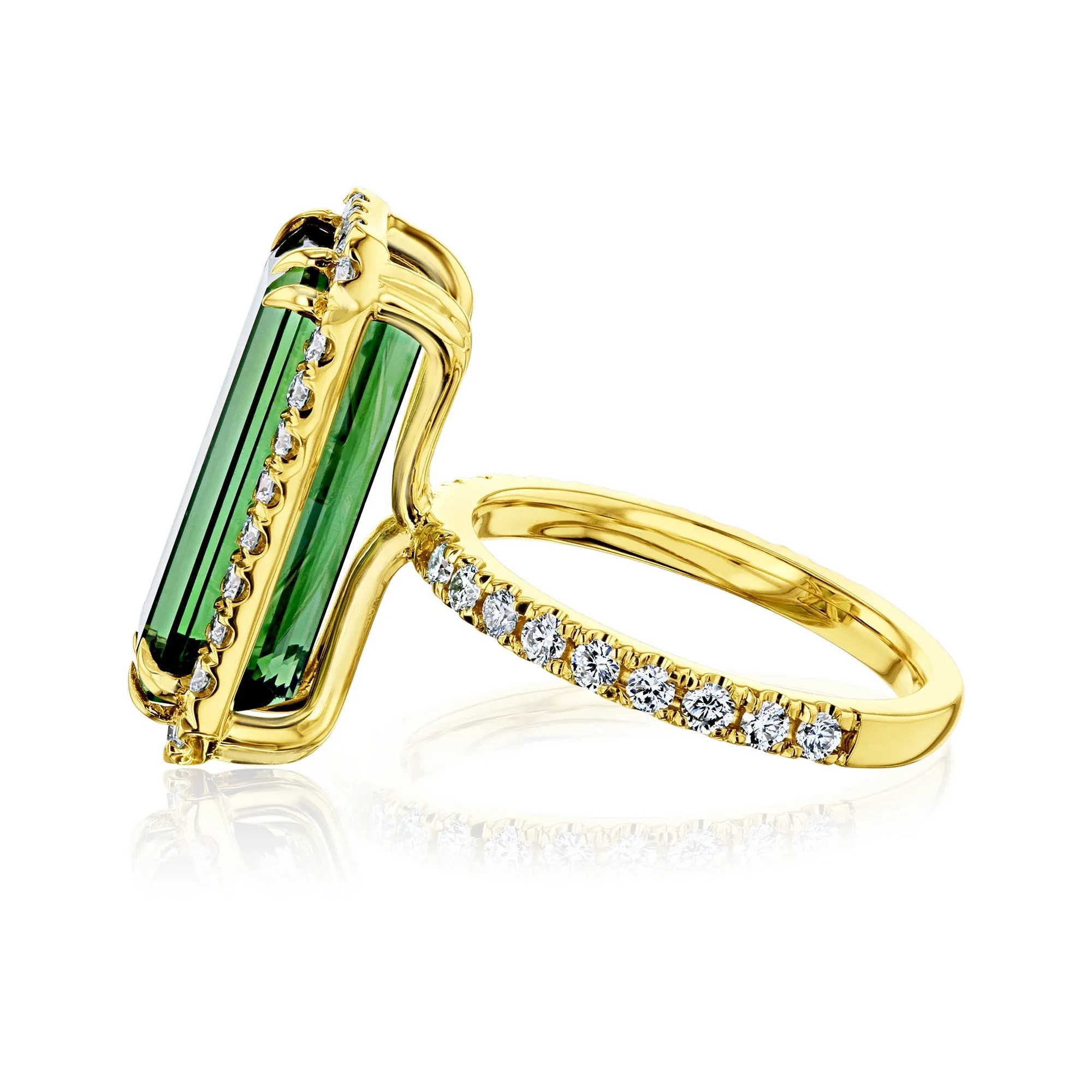 Elongated Double-Prong Green Tourmaline Ring