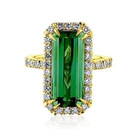 Elongated Double-Prong Green Tourmaline Ring