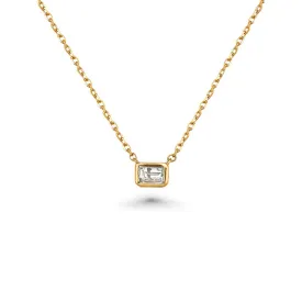 Emerald Cut Diamond Solitaire Necklace (0.20 ct.) 6.50 mm Bezel Set in 14K Gold