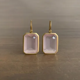 Emerald Cut Rose Quartz Earrings