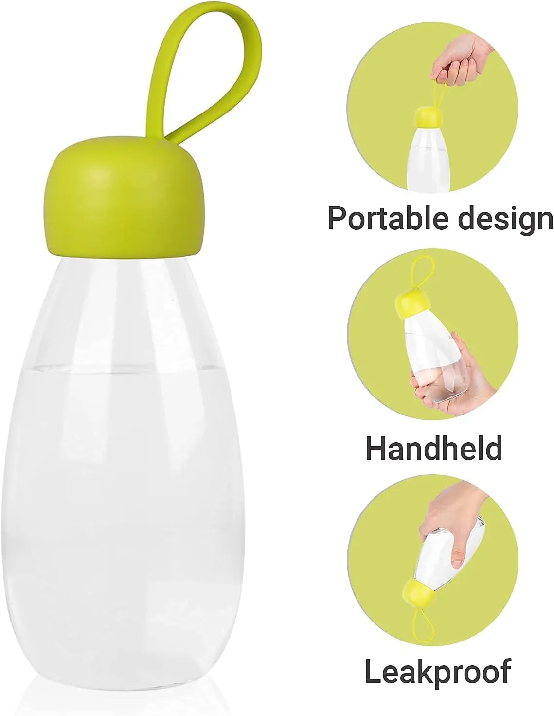 emoi BPA Free Water Bottle, 12oz/360ml Cute Water Bottle with Carrying Strap, Ideal for Kids Boys Girls Students Women Healthy Hydration-Green