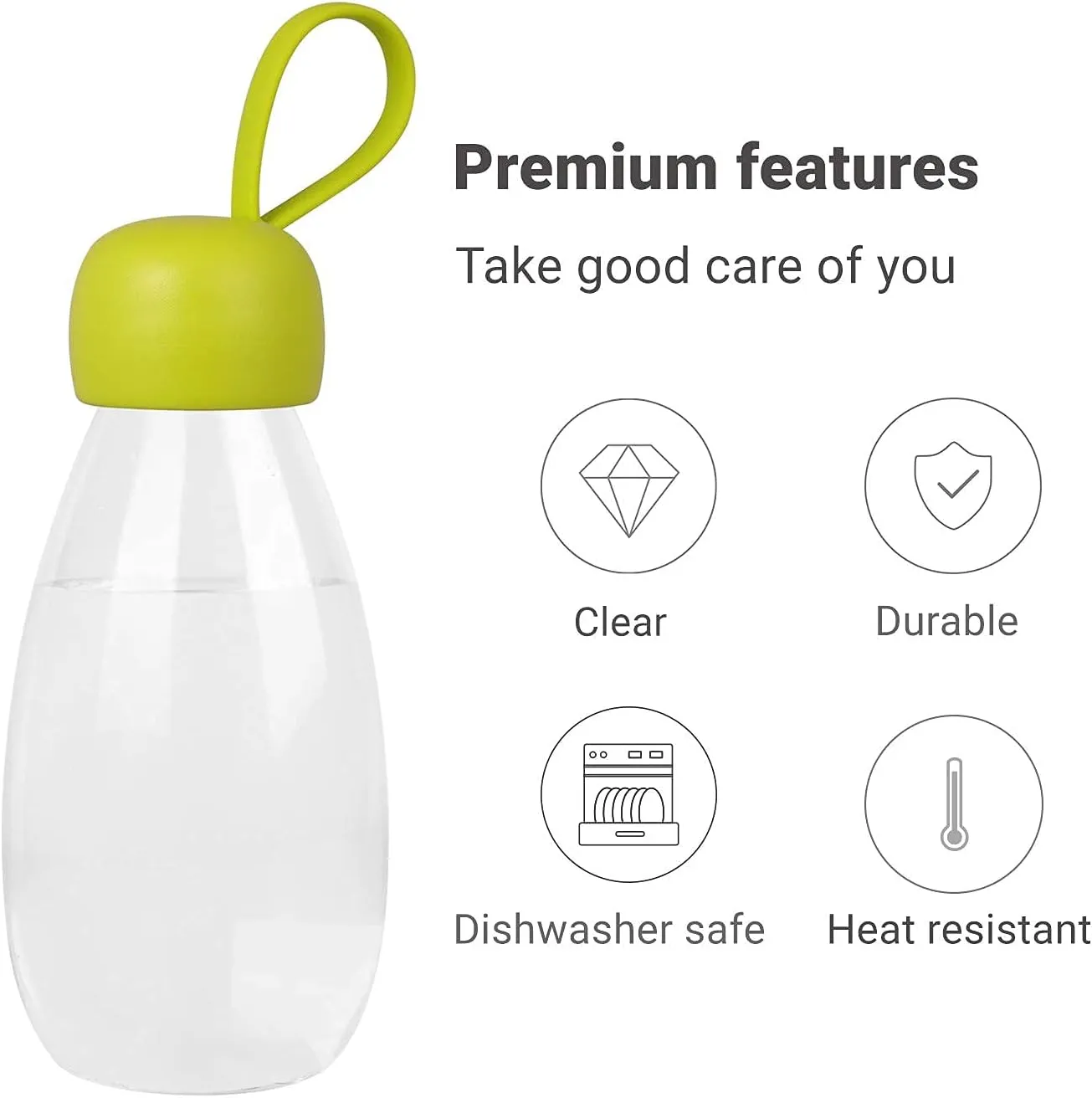 emoi BPA Free Water Bottle, 12oz/360ml Cute Water Bottle with Carrying Strap, Ideal for Kids Boys Girls Students Women Healthy Hydration-Green