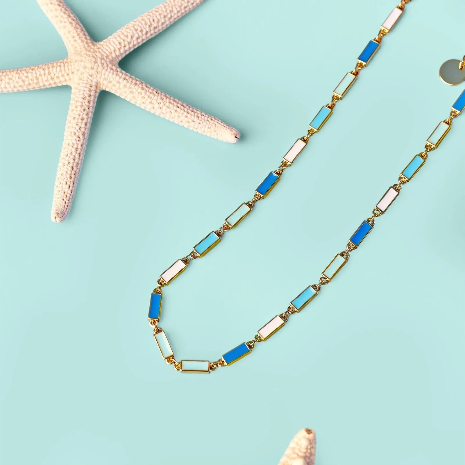 Elegant Polished Enamel Bar Pendant Choker Necklace with Adjustable Chain