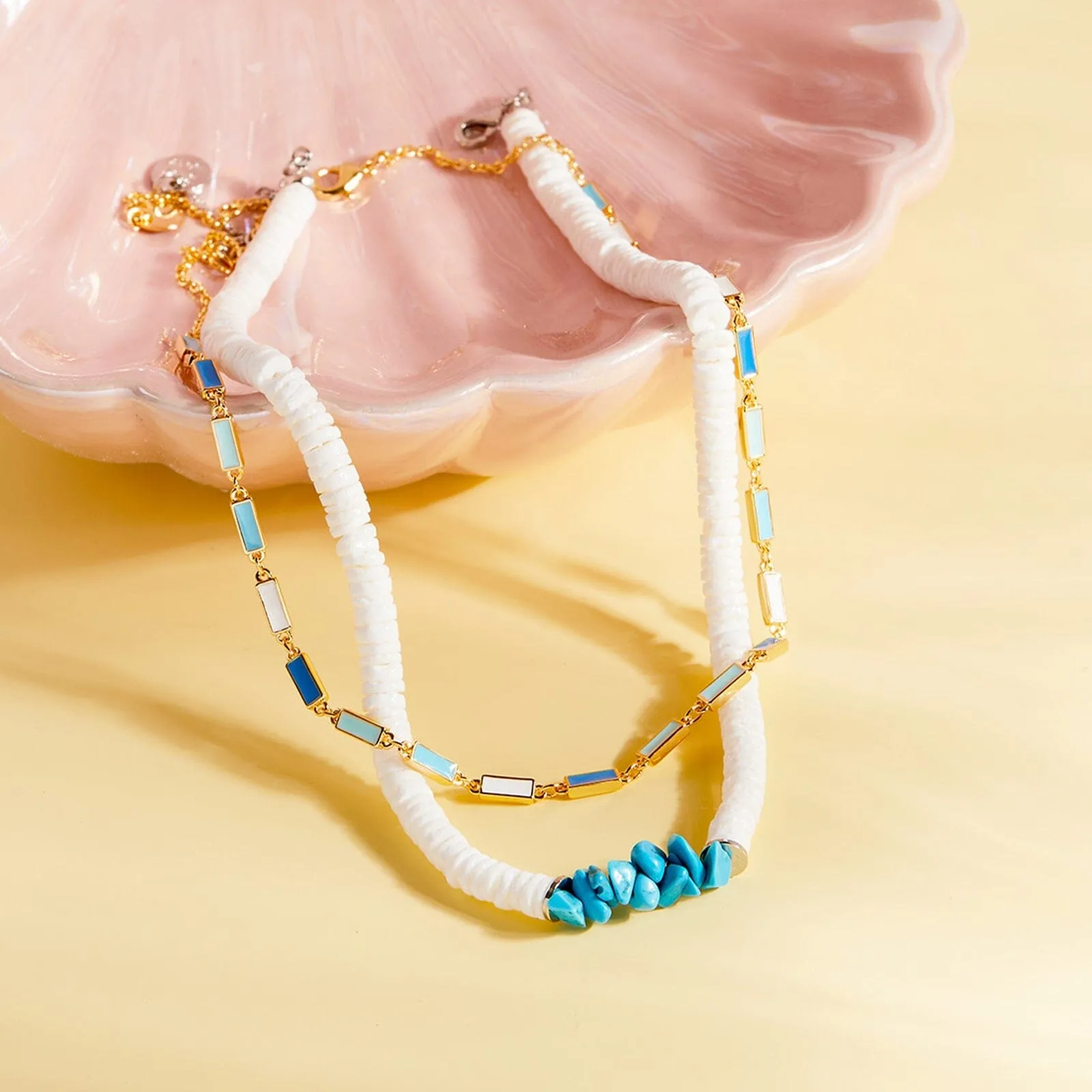 Elegant Polished Enamel Bar Pendant Choker Necklace with Adjustable Chain
