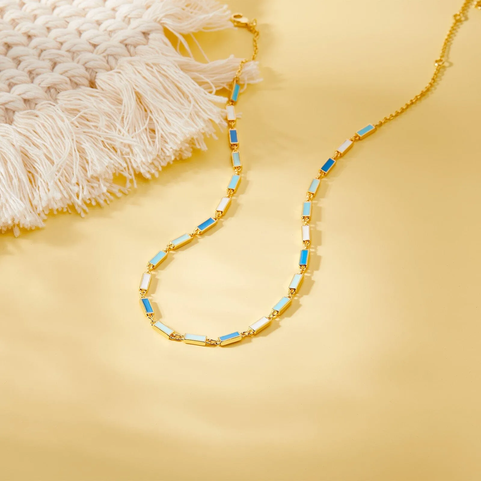 Elegant Polished Enamel Bar Pendant Choker Necklace with Adjustable Chain