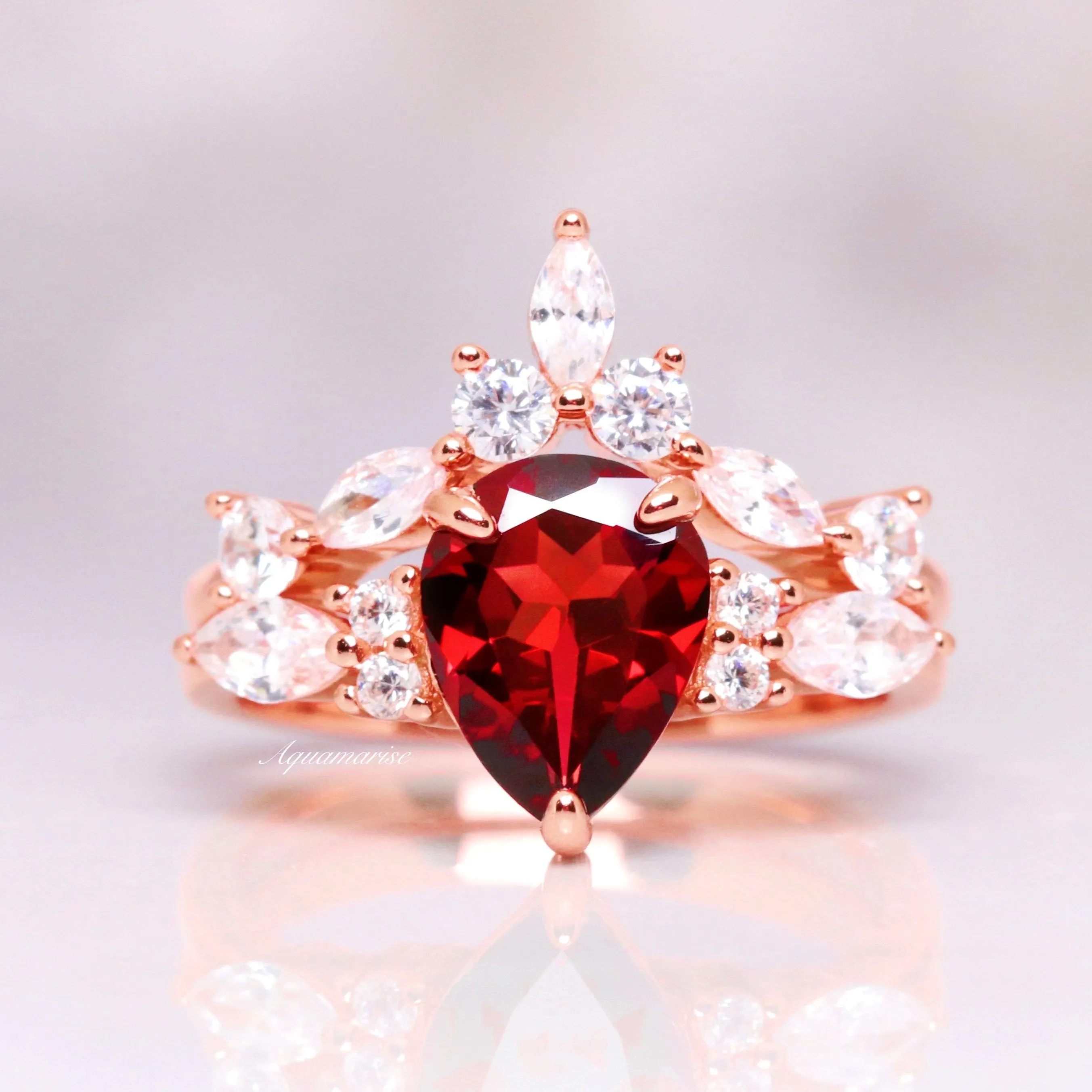Evelyn Garnet Ring Set- 14K Rose Gold Vermeil