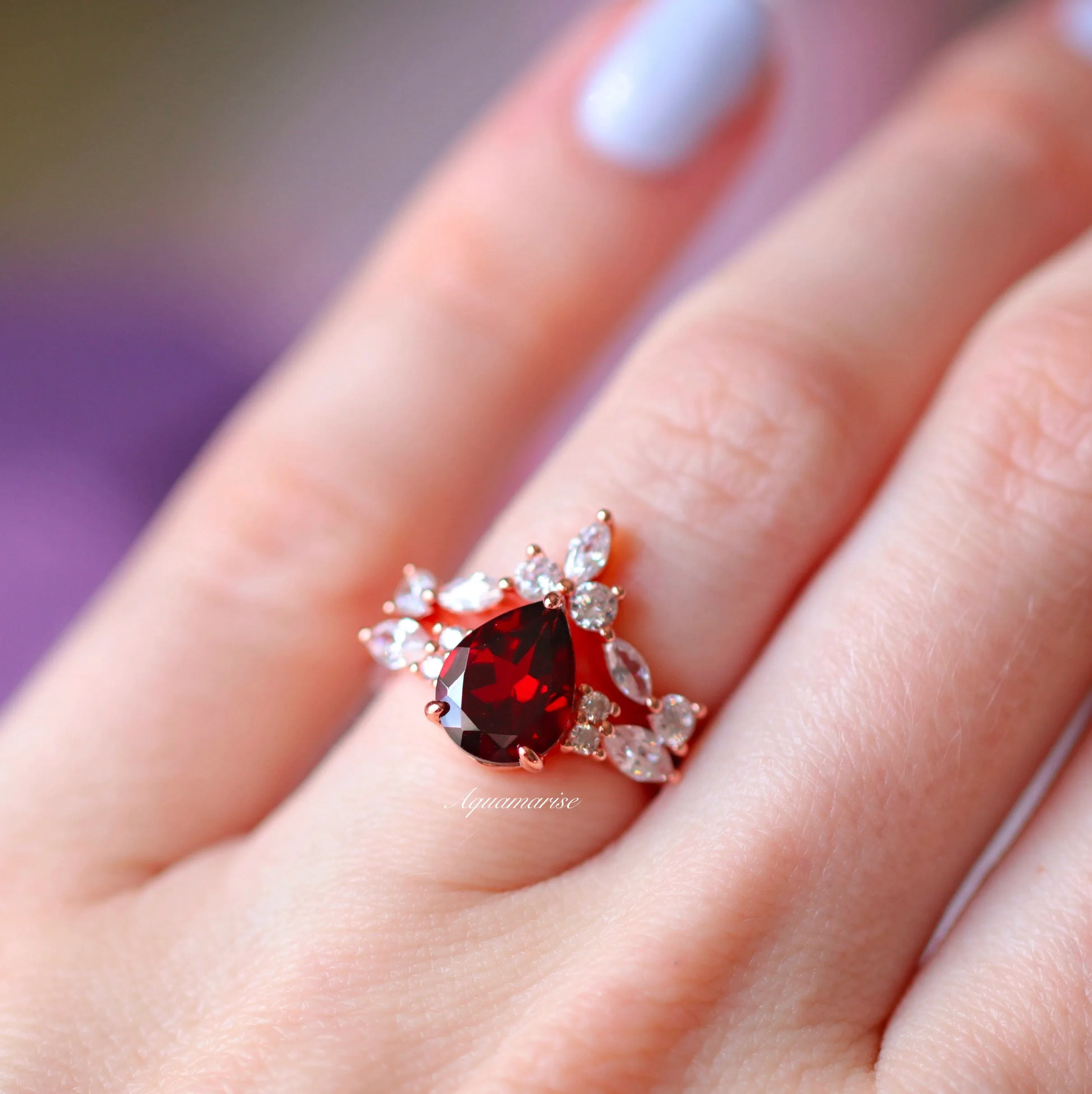 Evelyn Garnet Ring Set- 14K Rose Gold Vermeil