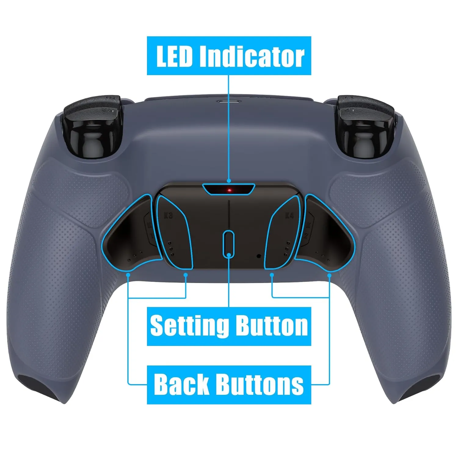 eXtremeRate Real Metal Buttons RMB RISE4 V3 Remap Kit for PS5 Controller BDM-030 040 050, Redesigned Sterling Silver Rubberized Grip Bottom Shell Upgrade Board 4 Back Paddles Set for PS5 Controller