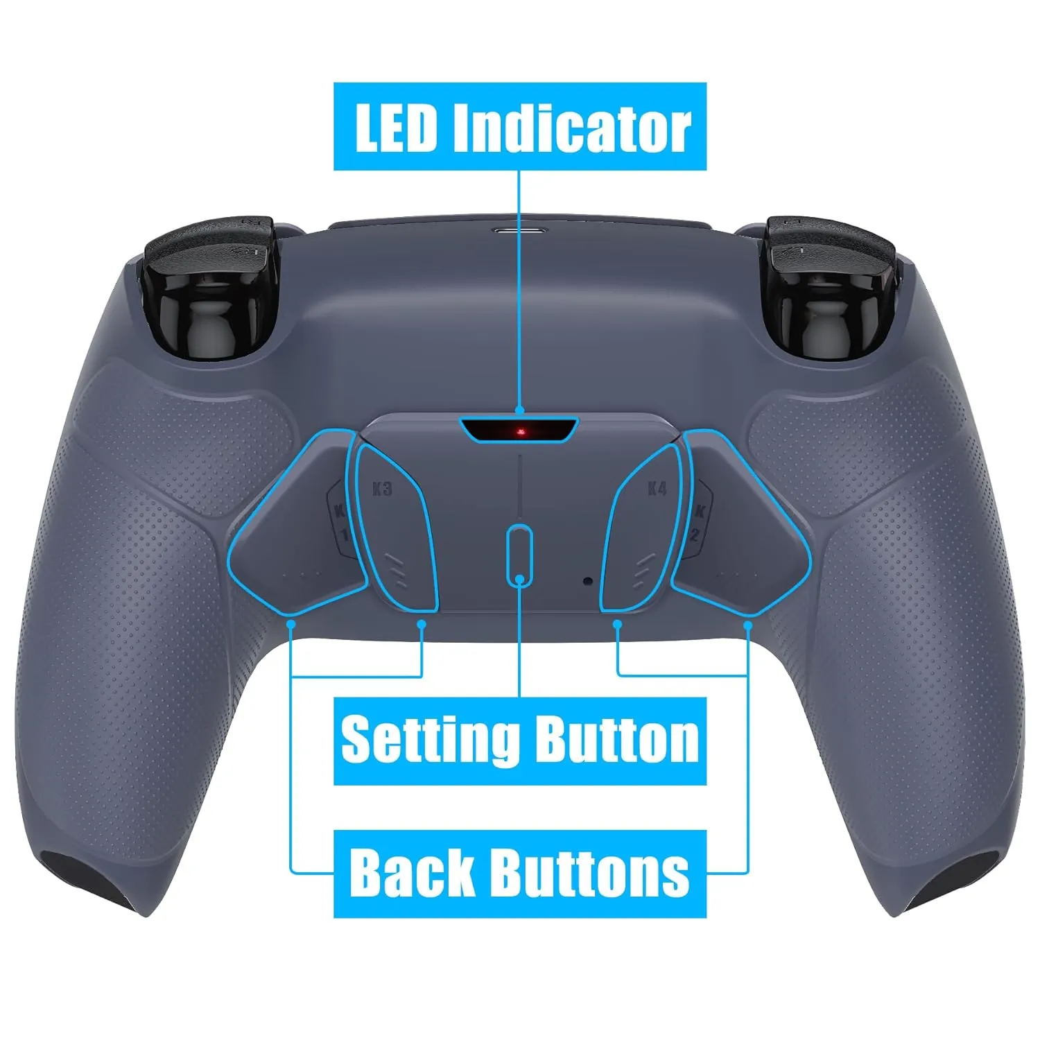 eXtremeRate Sterling Silver Rubberized Grip Programable RISE4 Remap Kit for PS5 Controller BDM-010 BDM-020, Upgrade Board, Redesigned Back Shell, 4 Back Buttons for PS5 Controller - Without Controller