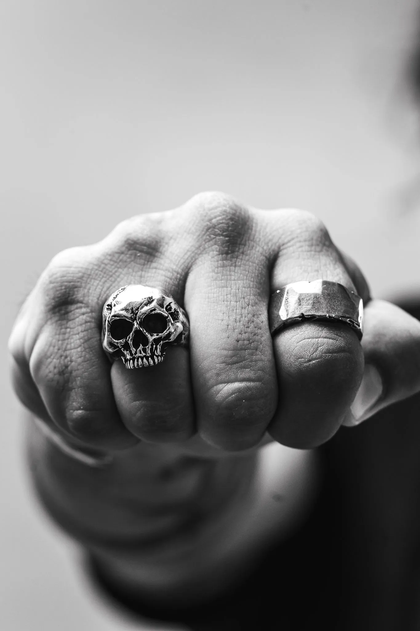 Faces Ring in Oxidized Silver