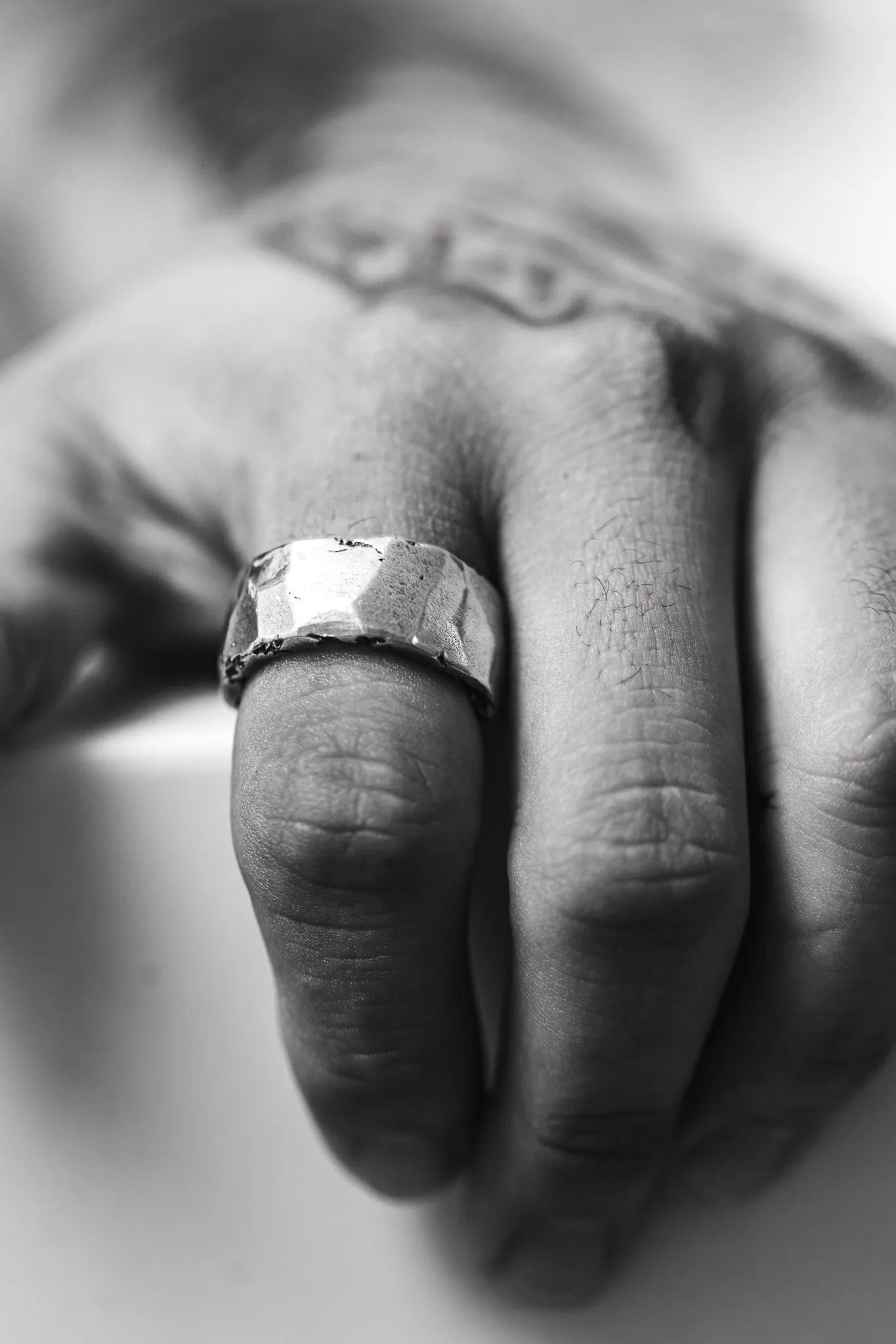 Faces Ring in Oxidized Silver