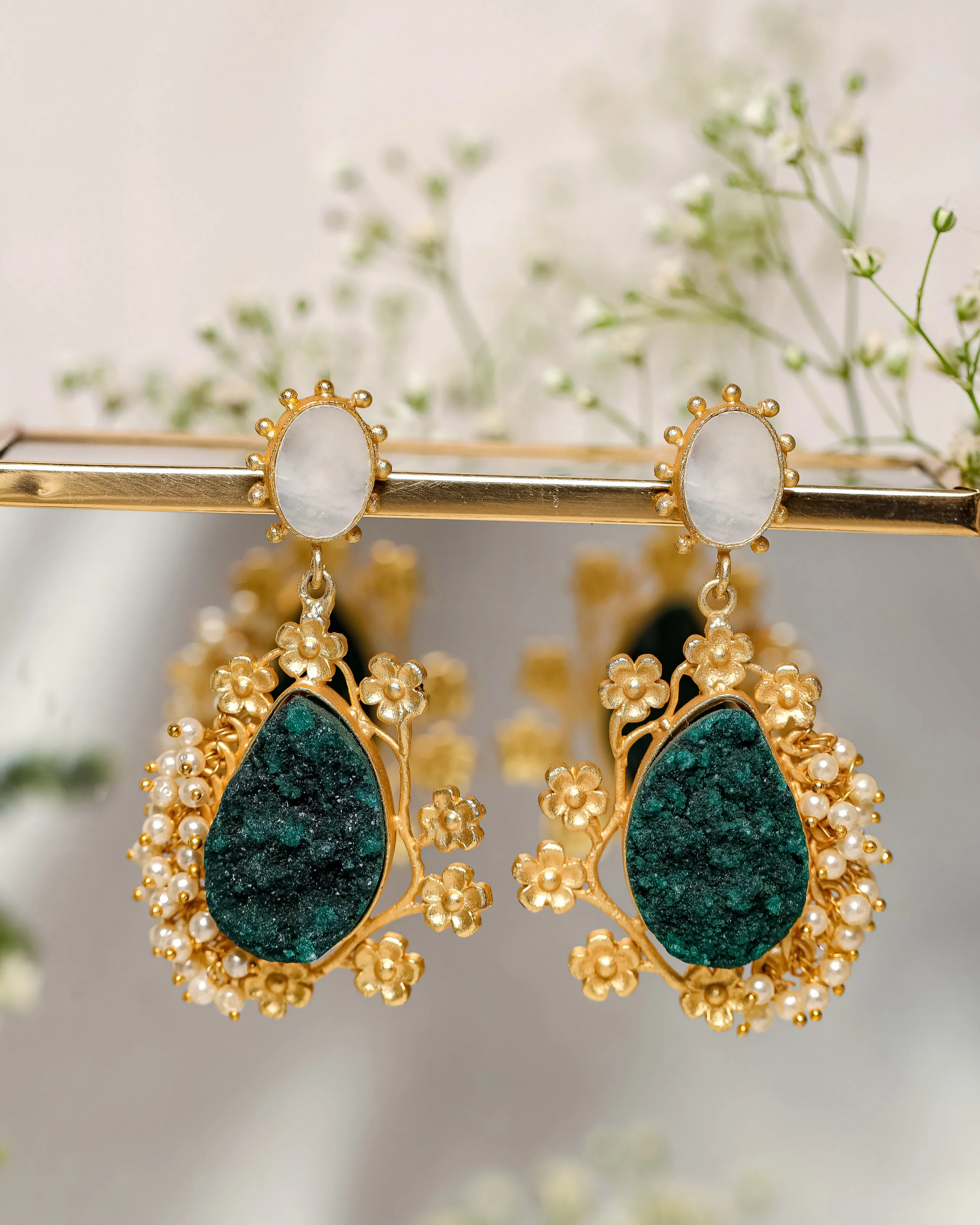 Fluke Green Handcrafted Brass Earrings