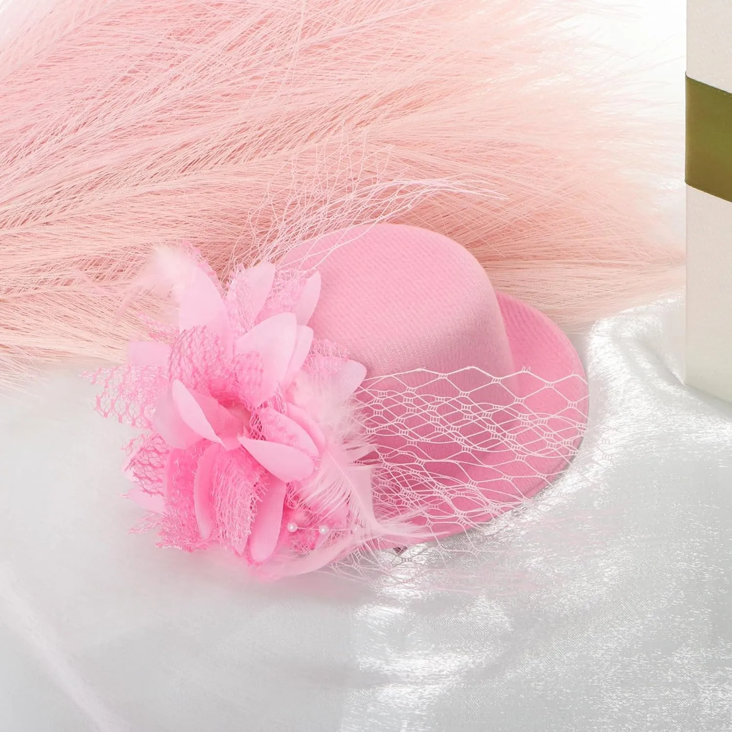 Fumwase Flower Mini Top Hat Hair Clip Small Tea Party Hats Fancy Hats with Clip Fascinators Headwear for Women Ladies