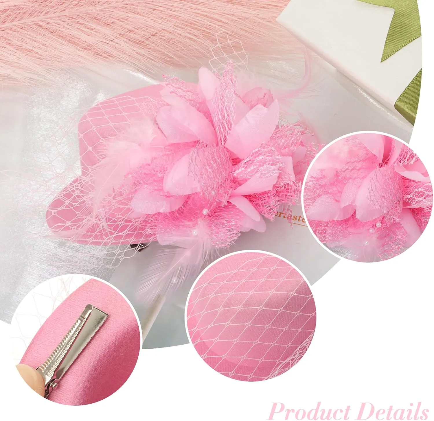 Fumwase Flower Mini Top Hat Hair Clip Small Tea Party Hats Fancy Hats with Clip Fascinators Headwear for Women Ladies