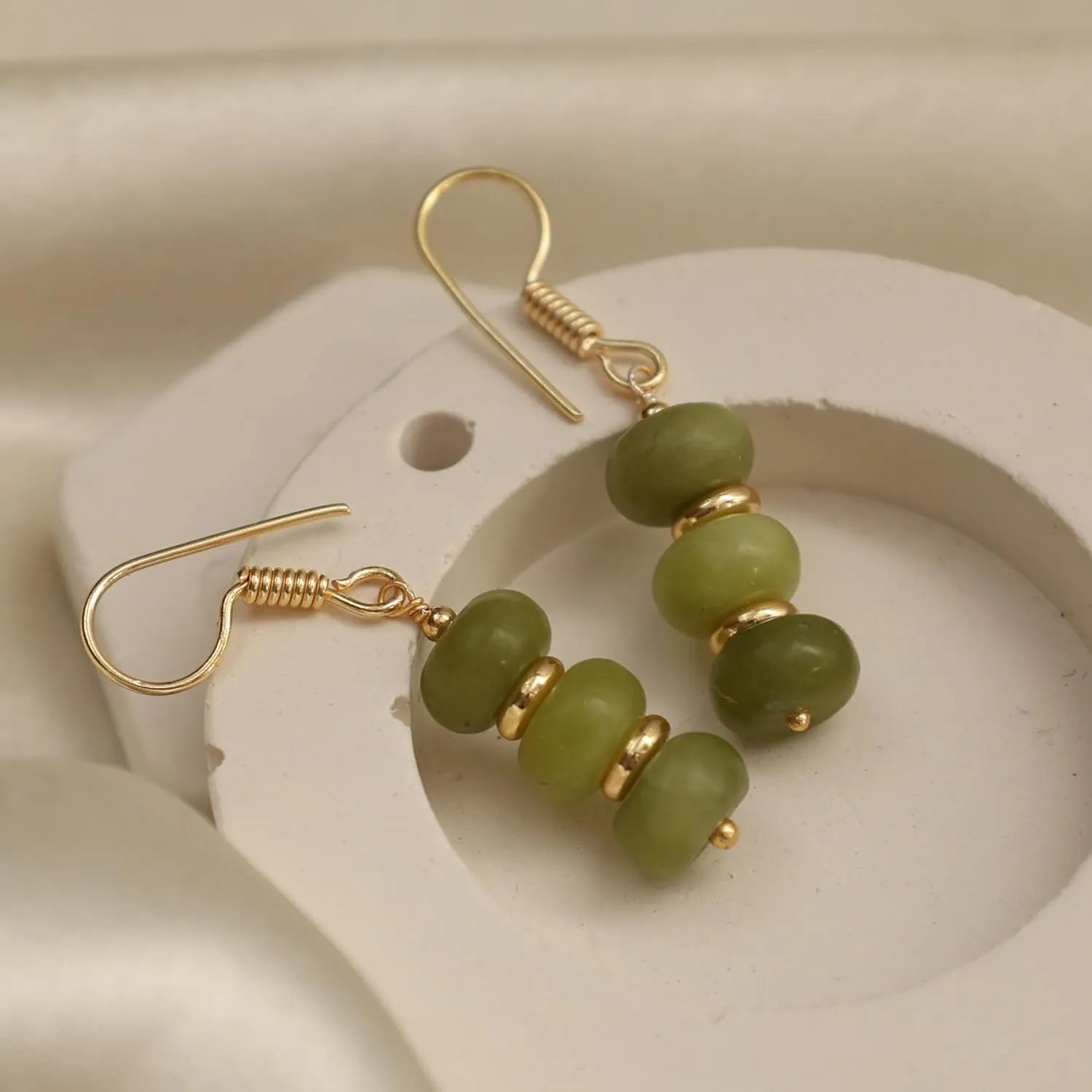 Gempires Natural Green Opal Crystal Earrings Lightweight Handmade Beaded Gemstone Jewelry Hypoallergenic Gold Plated Drop Dangle Earrings For Women