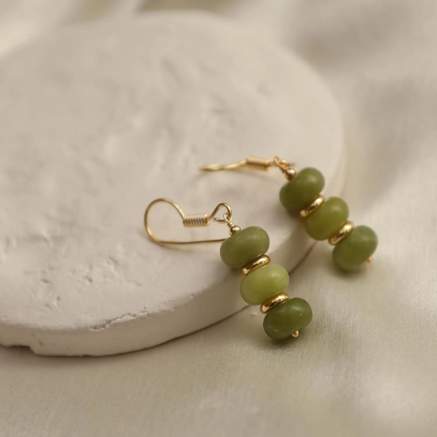 Gempires Natural Green Opal Crystal Earrings Lightweight Handmade Beaded Gemstone Jewelry Hypoallergenic Gold Plated Drop Dangle Earrings For Women